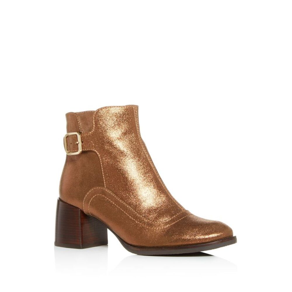 CHIE MIHARA Womens Gold Glitter Or-omayo Round Toe Block Heel Leather Booties 36